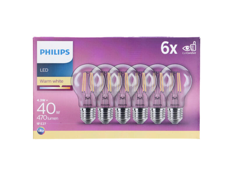 Philips LED peerlamp filament E27 4W 6 stuks