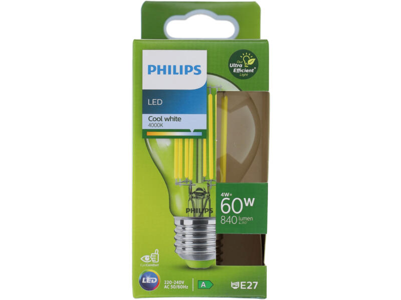 Philips LED peerlamp filament E27 4W koel wit