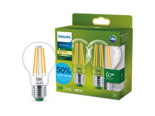 Philips LED peerlamp filament E27 4W warm wit 2 stuks