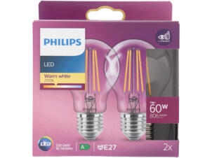 Philips LED peerlamp filament E27 7W 2 stuks