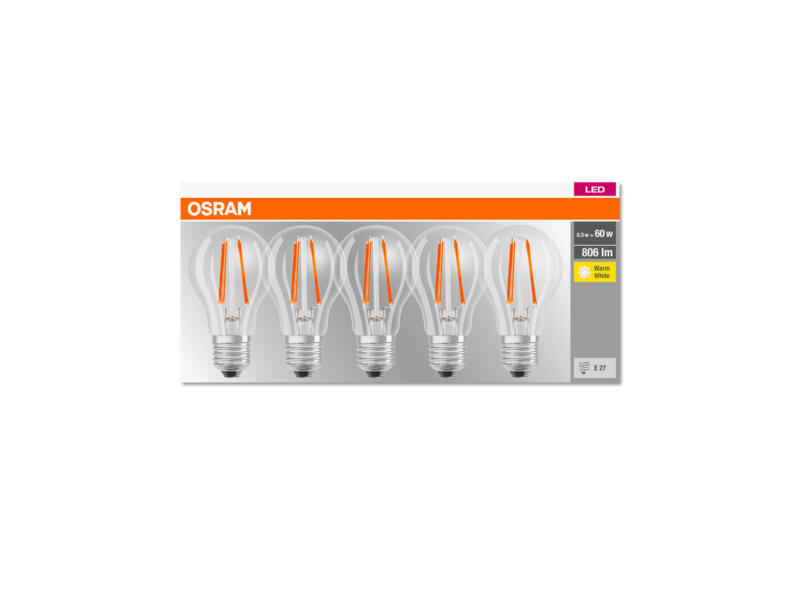 Osram LED peerlamp filament E27 7W 5 stuks