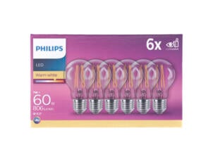 Philips LED peerlamp filament E27 7W 6 stuks