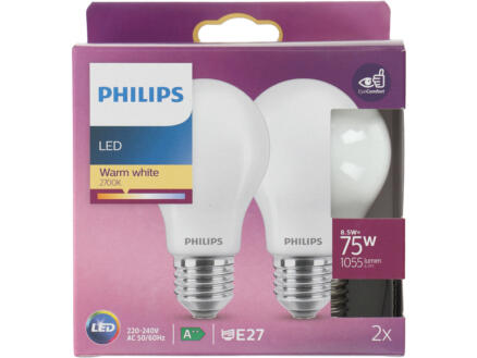 Philips LED peerlamp mat glas E27 8,5W 2 stuks 1