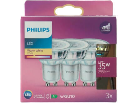 Philips LED spot GU10 3,5W warm wit 3 stuks 1