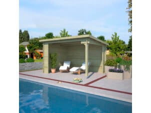 Outdoor Life Products Lara houten overkapping 380x275x251 cm blokhut geïmpregneerd olijfgroen