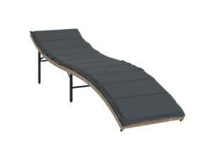 Ligbed + kussen 55x199x50 cm poly rattan lichtgrijs