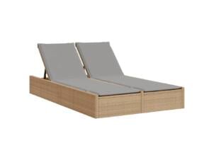 Ligbed 2 personen + kussens poly rattan beige