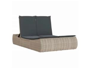Ligbed 2 personen + kussens poly rattan lichtgrijs