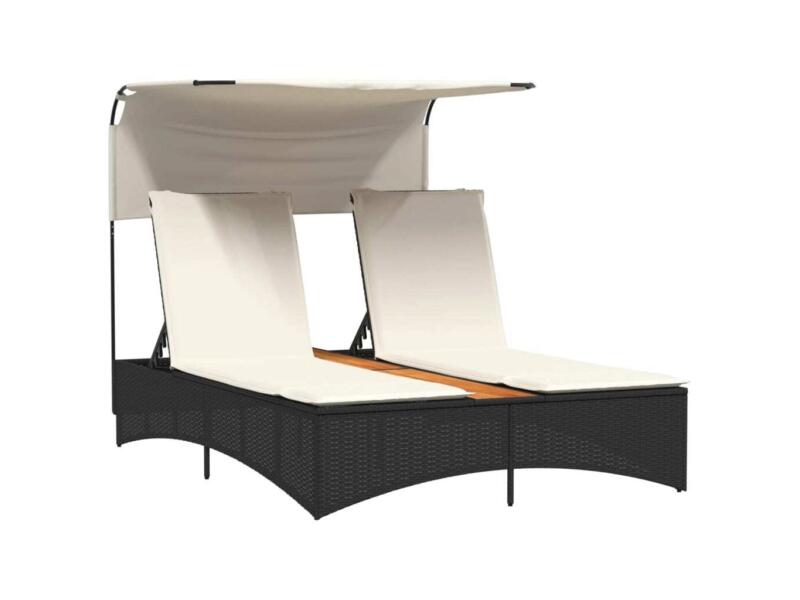 Ligbed 2 Personen Met Luifel Kussens Poly Rattan Zwart Hubo ligbed-2-personen-met-luifel-kussens-poly-rattan-zwart-hubo