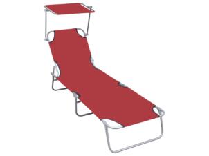 Ligbed inklapbaar met luifel aluminium rood