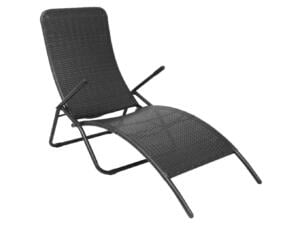 Ligbed inklapbaar poly rattan zwart