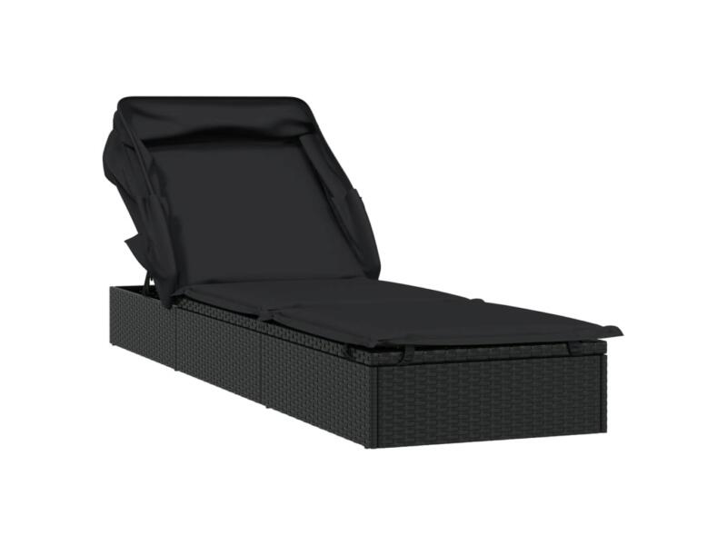 Ligbed Met Inklapbaar Dak 213x63x97 Cm Poly Rattan Zwart Hubo ligbed-met-inklapbaar-dak-213x63x97-cm-poly-rattan-zwart-hubo