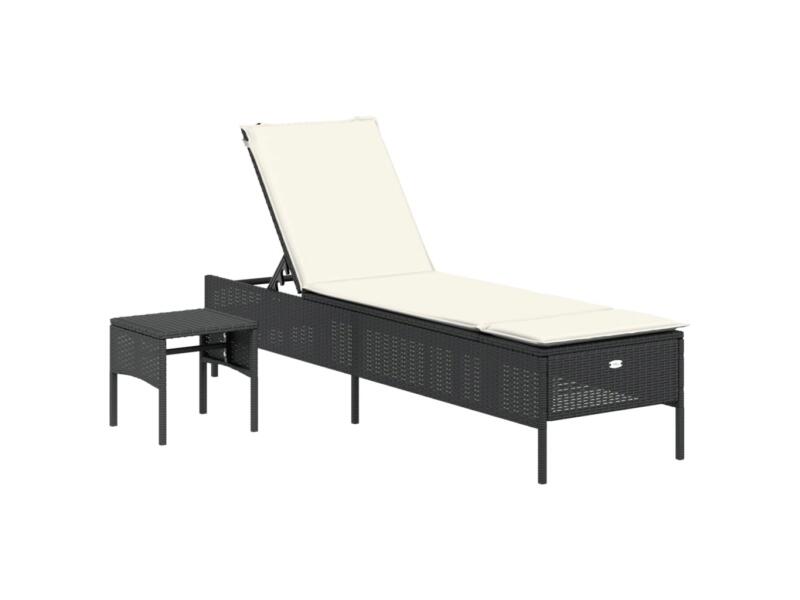 Ligbed Met Tafel Kussen Poly Rattan Zwart Hubo ligbed-met-tafel-kussen-poly-rattan-zwart-hubo