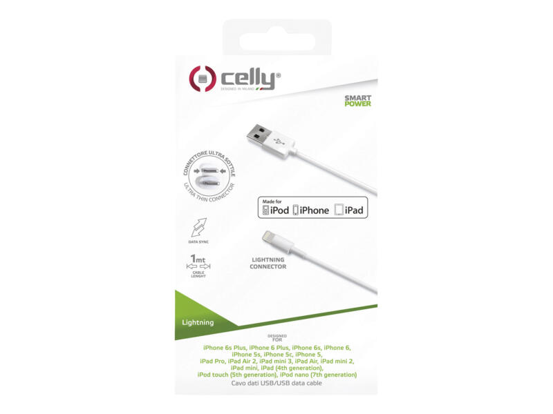 Celly Lightning câble micro-USB 1m blanc