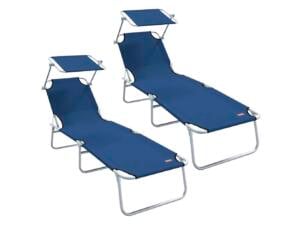 Ligstoel 58x188x77cm polyester blauw 2 stuks