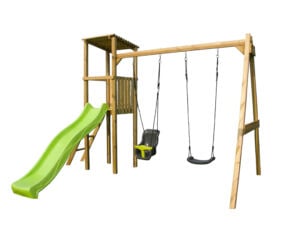 BnB Wood Lila portique + toboggan vert lime