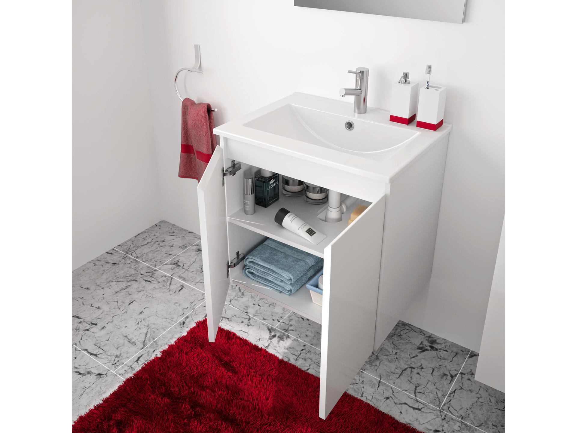 Allibert Livo meuble salle de bains 60cm 2 portes blanc brillant | Hubo
