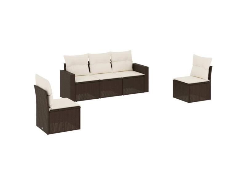 1161331 Loungeset + kussens poly rattan bruin 5-delig | Hubo