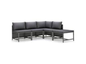 Loungeset + kussens poly rattan grijs 5-delig