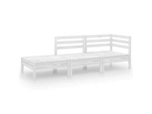 Loungeset 1 hoekbank massief grenenhout wit 3-delig