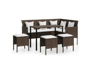 Loungeset met kussens poly rattan bruin set van 5