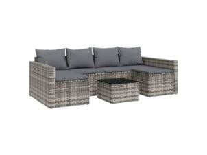 Loungeset met kussens poly rattan grijs 2-delig
