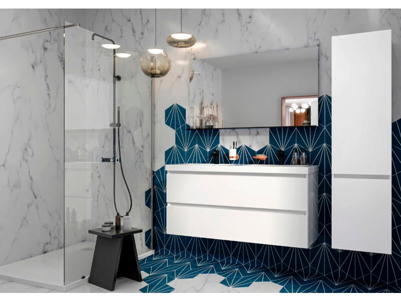 Allibert Lunik Olav meuble lavabo 120cm 2 tiroirs blanc brillant
