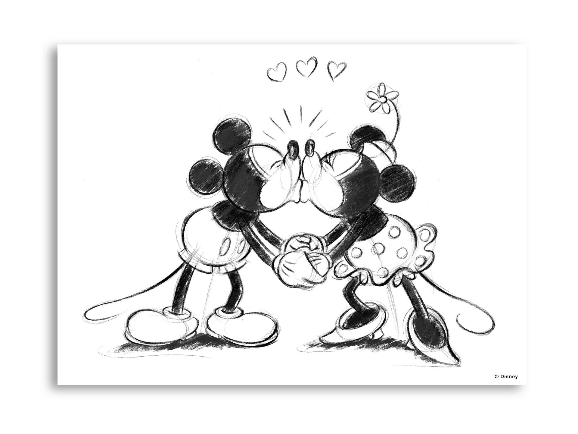 Disney Mickey Mouse canvasdoek 70x50 cm kissing