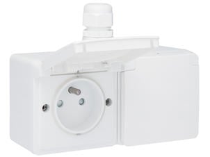 Niko New Hydro prise horizontale double avec broche de terre 1 entrée blanc