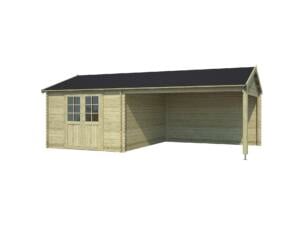 Outdoor Life Products Octavio houten tuinhuis 300x380x274 cm blokhut geïmpregneerd + extensie 381cm