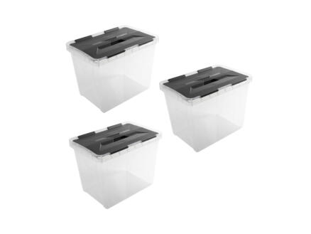 Sunware Onyx opbergbox 15l transparant/antraciet 3 stuks