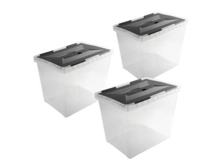 Sunware Onyx opbergbox 40l transparant/antraciet 3 stuks