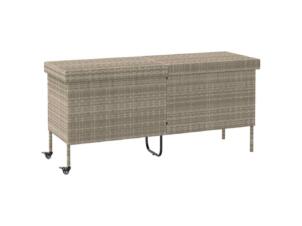 Opbergbox tuin met wielen 160x55x75 cm poly rattan lichtgrijs
