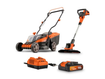 Powerplus Dual Power POWDPG75567 tuingereedschapset accu grasmaaier 20V Li-Ion 34cm + accu trimmer 20V Li-Ion 24cm +lader