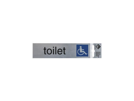 Panneau de porte autocollant toilettes pour utilisateur fauteuil roulant 17x4,4 cm look aluminium 1
