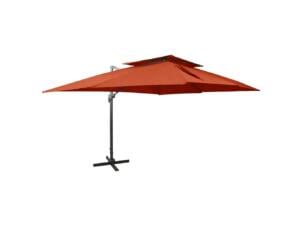 Parasol déporté à double toit 400x300 cm couleur terracotta