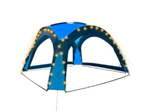 Partytent met LED-verlichting en 4 zijwanden 3,6x3,6x2,3 m blauw