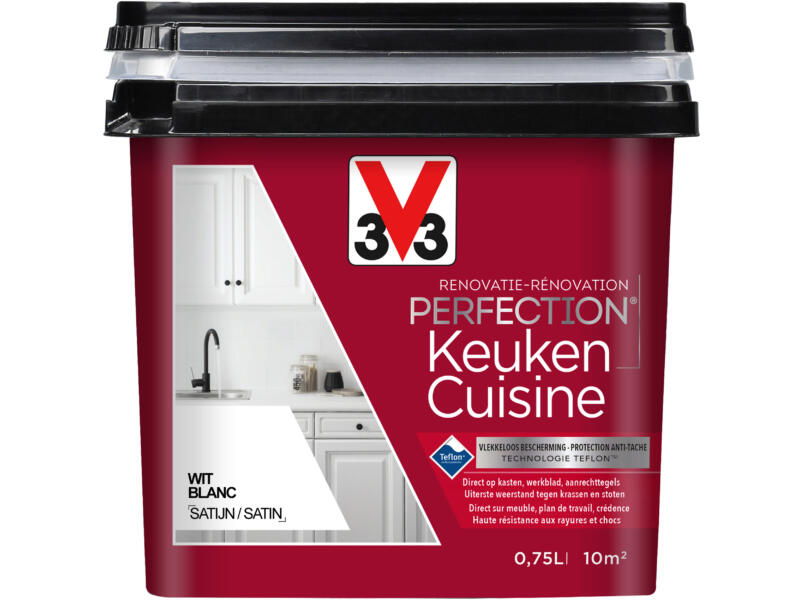 V33 Perfection peinture rénovation cuisine satin 0,75l blanc