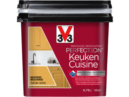 V33 Perfection peinture rénovation cuisine satin 0,75l moutarde 1