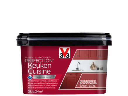 V33 Perfection peinture rénovation cuisine satin 2l rouge exquis 1