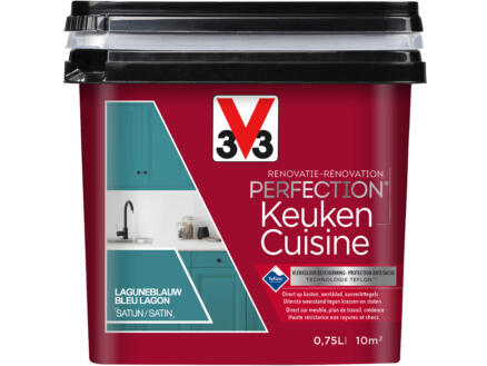 V33 Perfection renovatieverf keuken zijdeglans 0,75l laguneblauw 1
