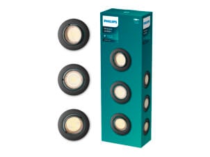Philips Peridot spot encastrable GU10 7W noir rond 3 pièces