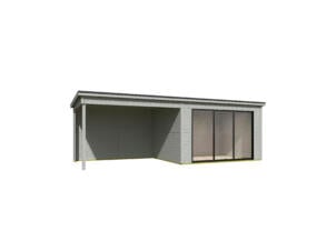 Outdoor Life Products Pernilla houten tuinhuis 385x295x239 cm blokhut + extensie 350cm platinum grey