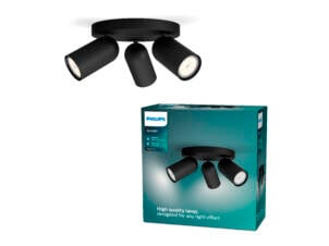Philips Pongee spot de plafond GU10 max. 3x10 W dimmable noir