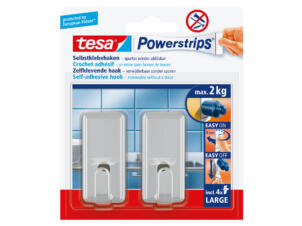 Tesa Powerstrips Classic haak 7,2cm 2kg chroom 2 stuks