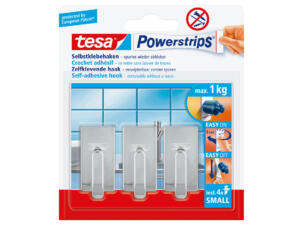 Tesa Powerstrips Classic zelfklevende haak 4cm 1kg chroom 3 stuks