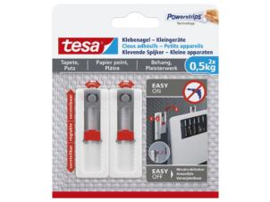 Tesa Powerstrips clou adhésif papier peint et plâtre 6cm 0,5kg blanc/gris 2 pièces