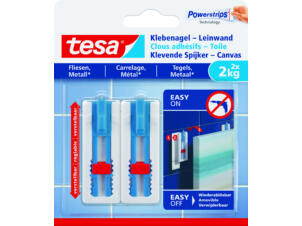 Tesa Powerstrips clou adhésif pour fixation de toiles et cadres carrelage & métal 6cm 2kg blanc/bleu 2 pièces