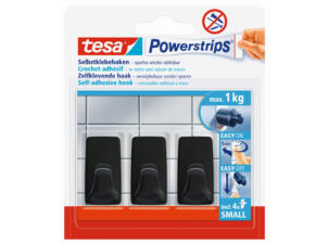 Tesa Powerstrips crochet adhésif S rectangle 3,9cm 1kg noir 3 pièces