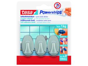 Tesa Powerstrips crochet adhésif ovale 4,5cm 1kg chromé 3 pièces
